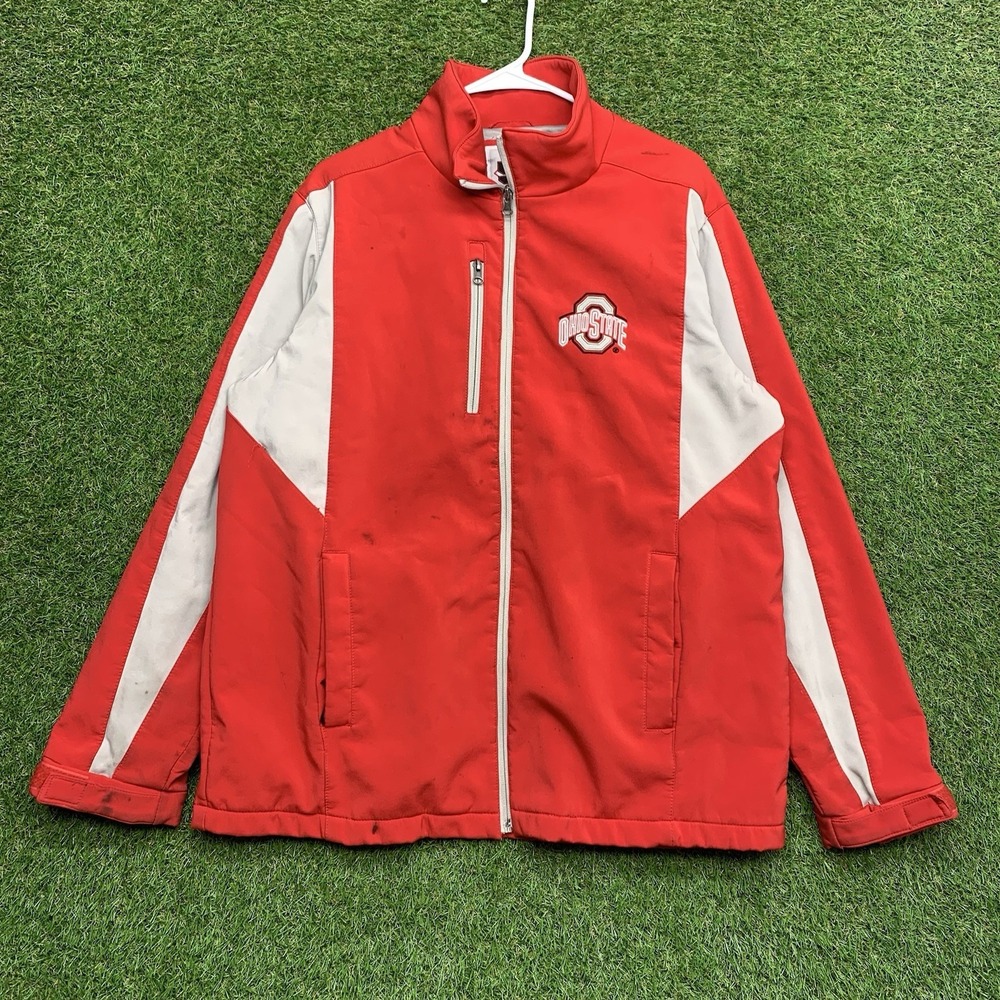 Ohio State Buckeyes Jacket Mens Large 58 Sports Red & Grey Therma Fit OSU Sports